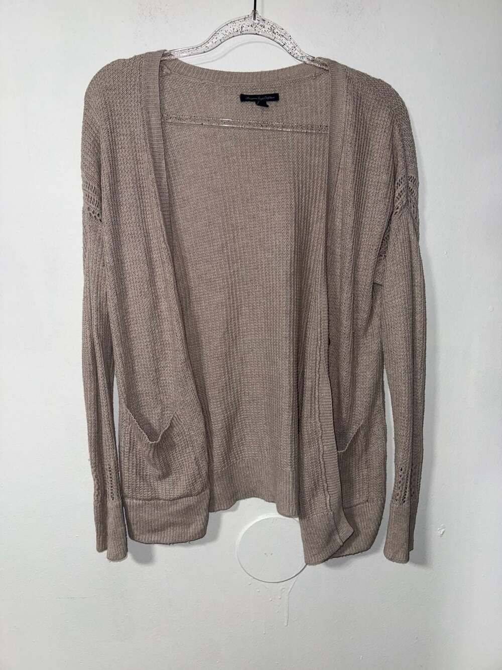 American Eagle Outfitters Women's Tan Open Front Knit Cardigan Sweater Size M